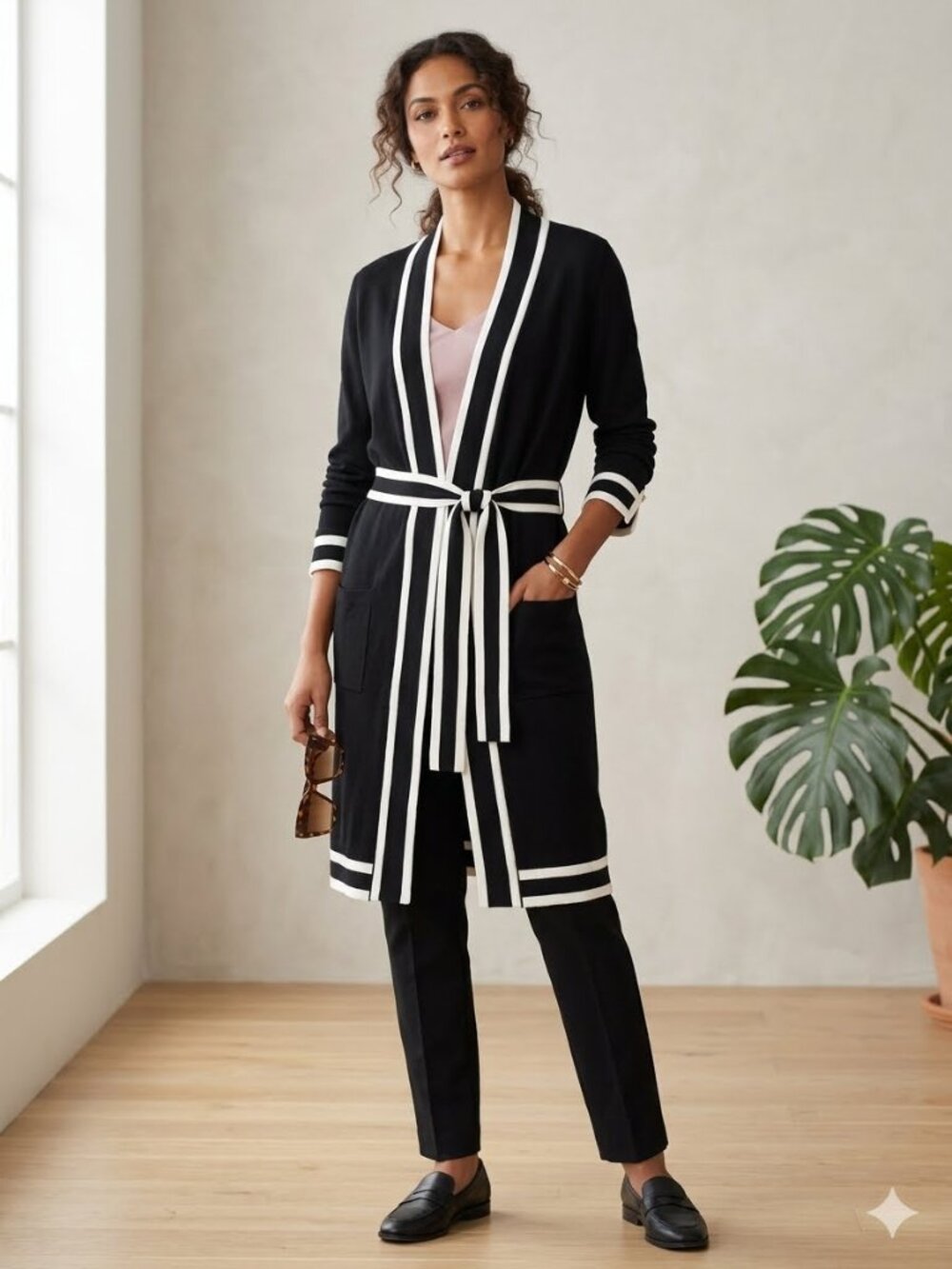 XL Liz Claiborne Black & White Cardigan/Duster